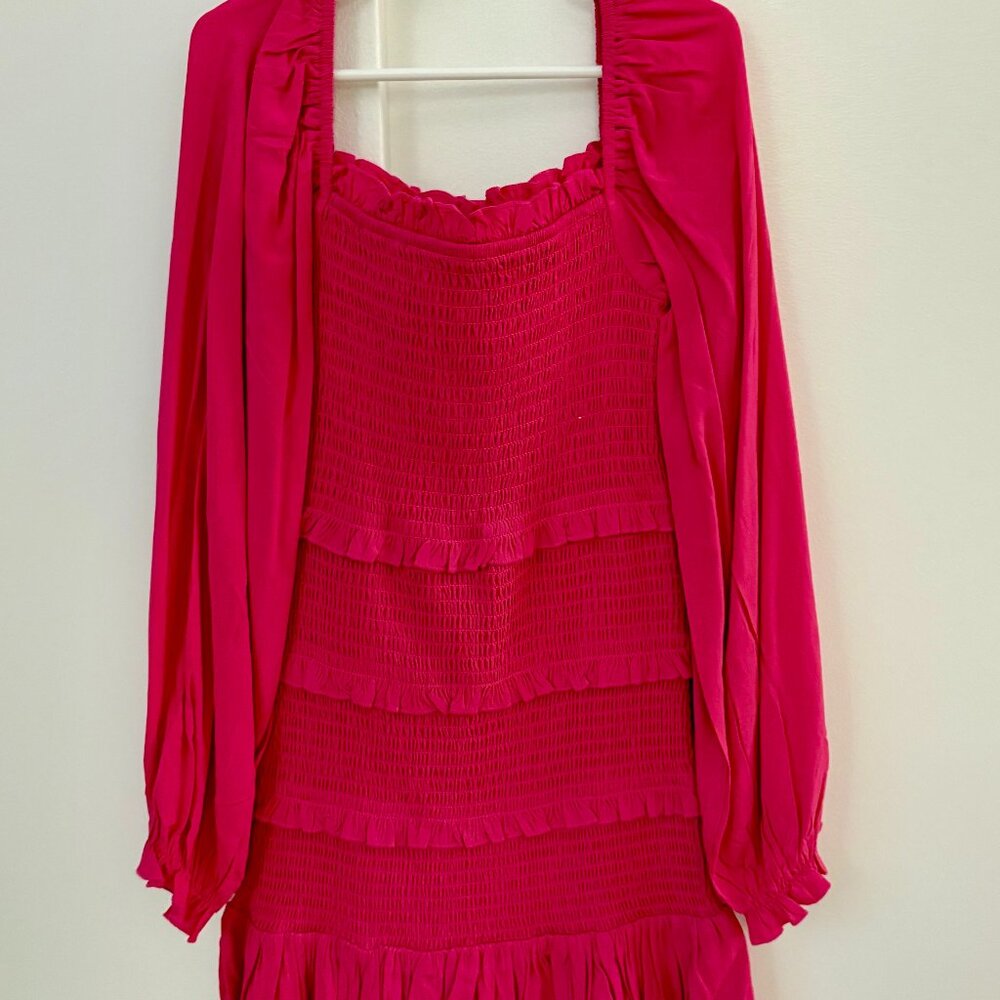 Girls Katie J NYC Long Sleeve Laila Dress in Hot Pink